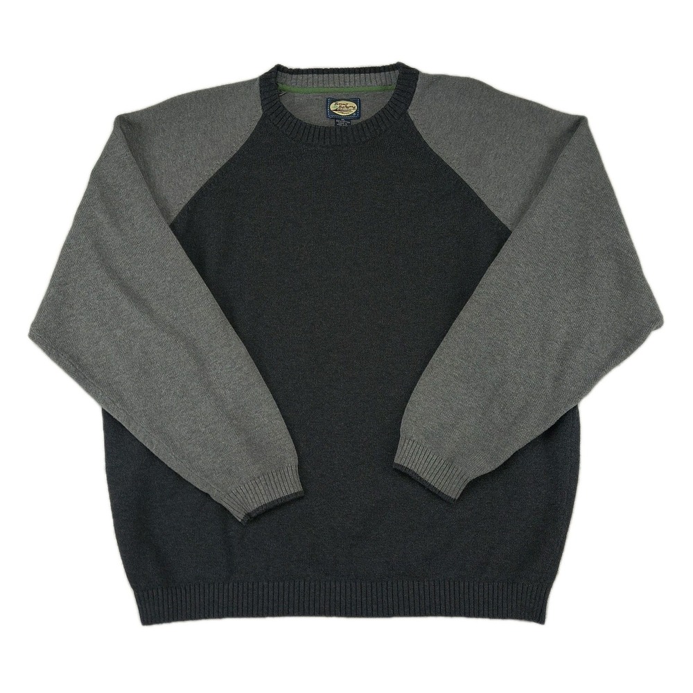 Tommy Bahama Men XL Gray Charcoal Colorblock 100% Cotton Raglan Sweater Pullover